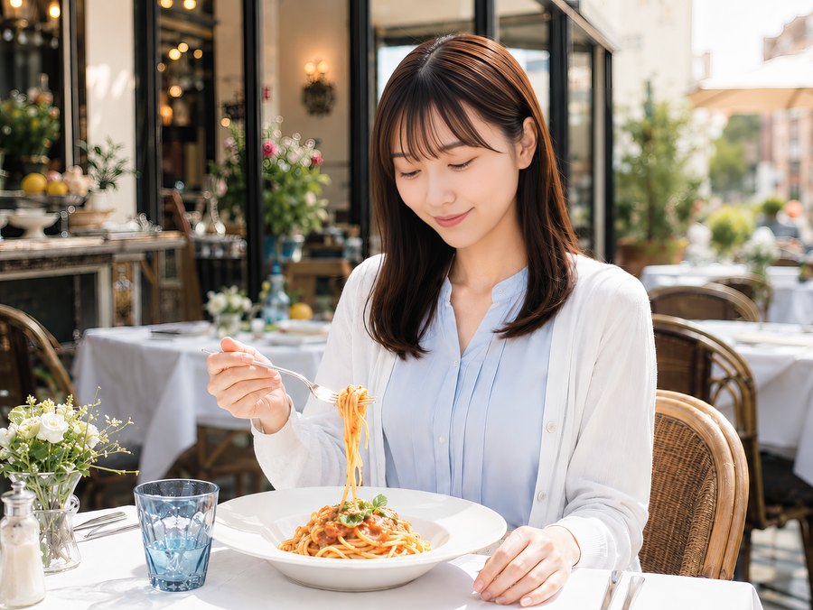 お店で食事を楽しむ
